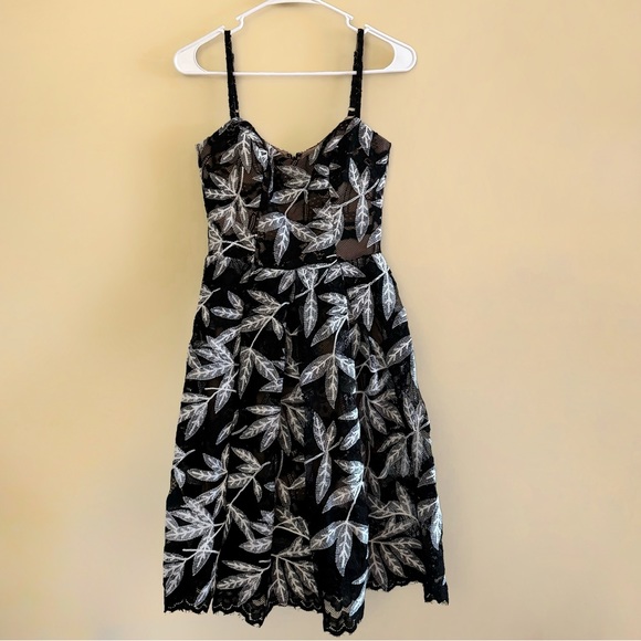 Dress The Population NWOT pleated Fit & Flare Lace Dress in Black/White Size XS - Picture 1 of 9